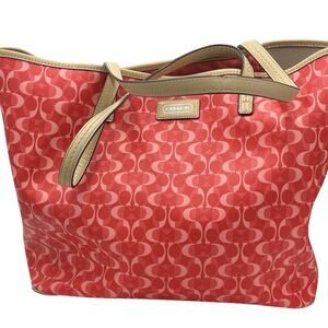 Coach 25673 Authenticated Peyton Park Split Dream Coated Canvas Red Pink Tote
